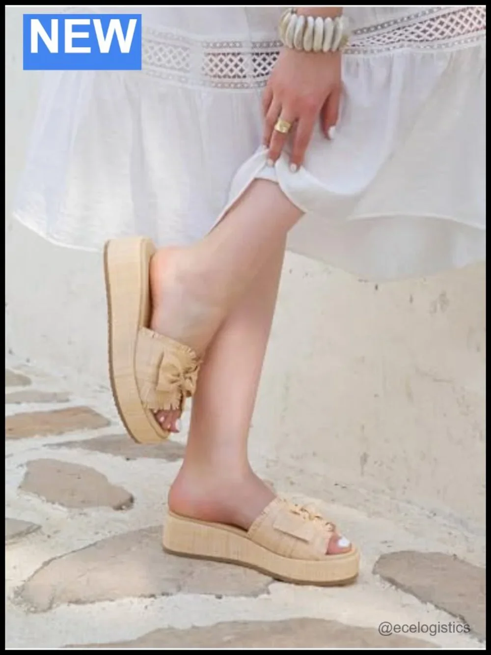 Women's Platform Wedge Sandals Bow Straw Slip On Summer Beach Shoes